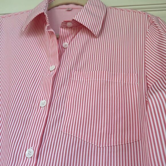 New Without Tag Pink And White Striped Shirtdress With Two Hidden Pockets - Picture 6 of 7